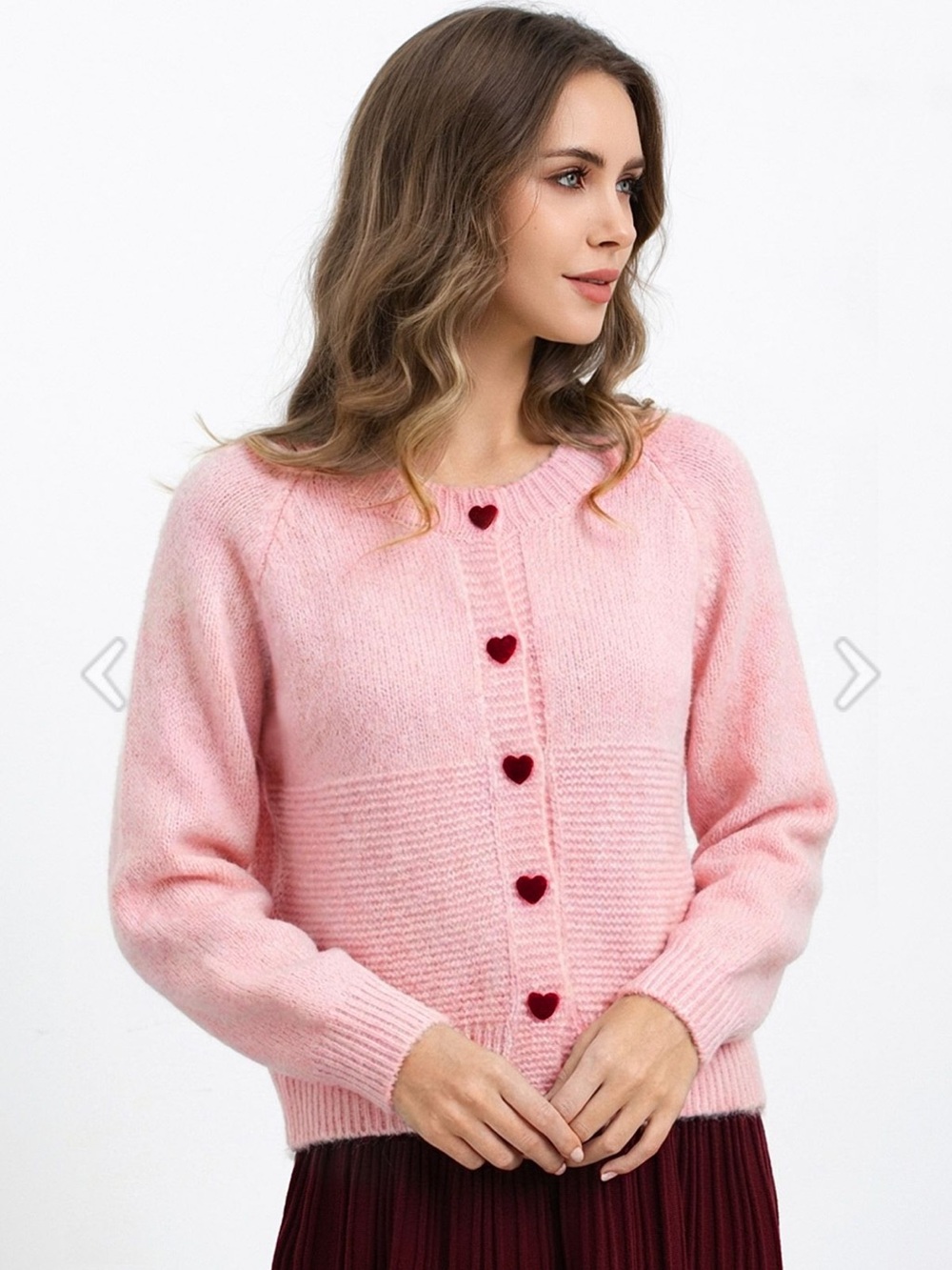 Chicwish Pink Knit Cardigan with Red Heart Buttons